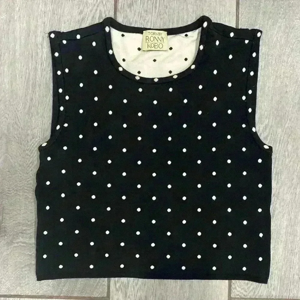 Torn by Ronny Kobo Edna Knit Polka Dot Crop Top Size Small - Picture 2 of 5